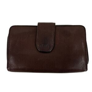 Rolfs Checkbook Wallet Brown Leather Zip Around Magnetic Snap 7.5 x 4 Inch